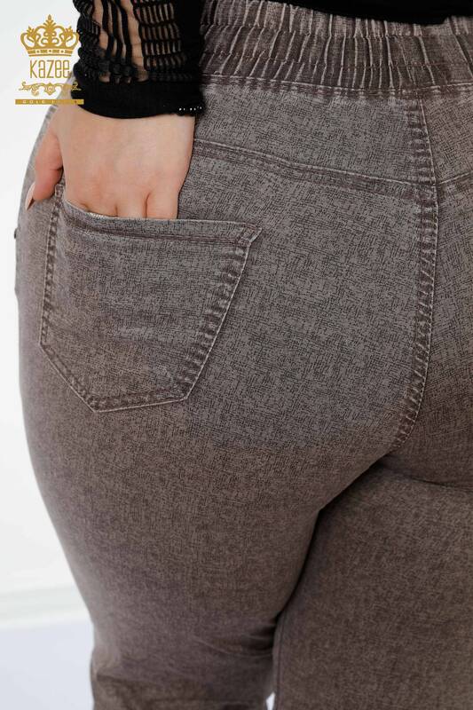Vente en gros Pantalon taille élastique femme marron avec poche - 3501 | KAZEE