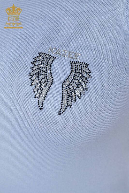 Grossiste Tricot Femme Angel Wing Motif Sans Manches Bleu - 16921 | KAZEE