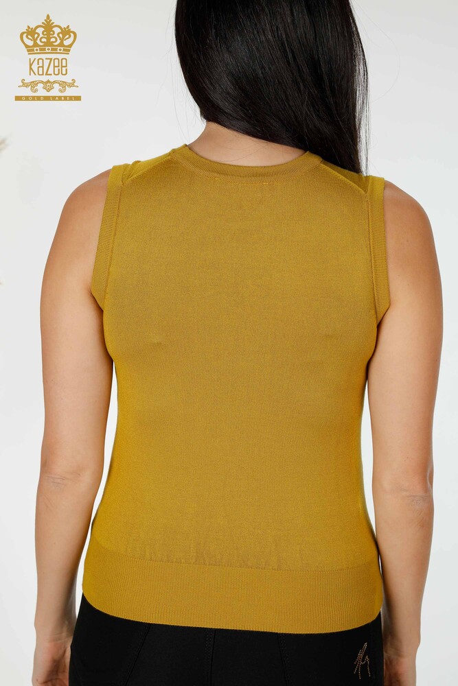 Grossiste Tricot Femme Angel Wing Pattern Sans Manches Moutarde - 16921 | KAZEE - 5