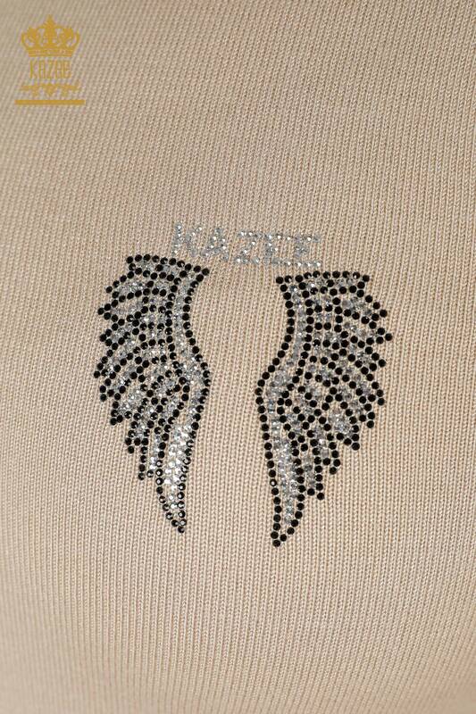Grossiste Tricot Femme Angel Wing Pattern Sans Manches Beige - 16921 | KAZEE