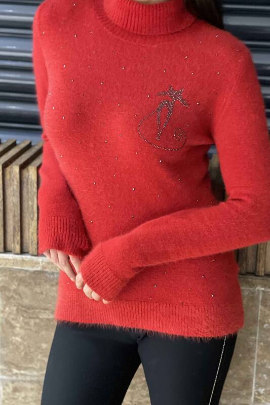 Vente en gros de tricots angora à motif de chat en pierre brodés pour femmes - 18733 | KAZEE