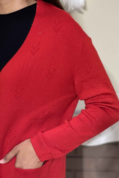 Vente en gros de cardigan en tricot pour femmes avec poche à motifs scintillants - 15435 | KAZEE - Thumbnail