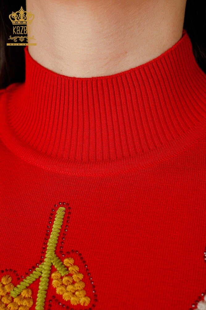 Grossiste Tricot Femme Motif Feuille Rouge - 16753 | KAZEE - 4