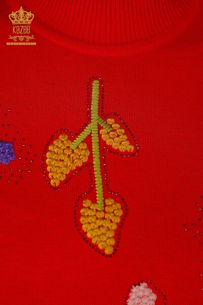 Grossiste Tricot Femme Motif Feuille Rouge - 16753 | KAZEE - 5