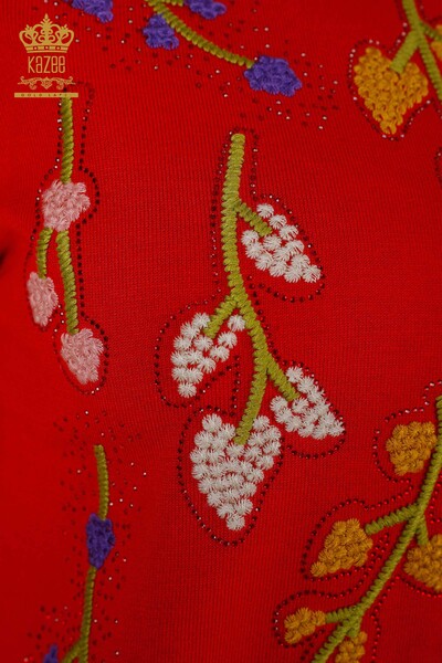 Grossiste Tricot Femme Motif Feuille Rouge - 16753 | KAZEE - 6