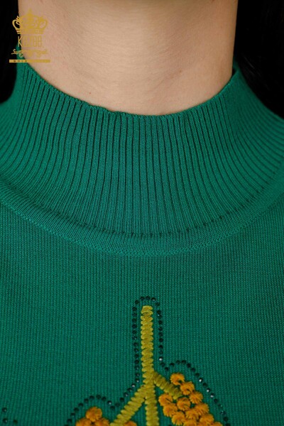 Grossiste Tricot Femme Motif Feuille Vert - 16753 | KAZEE - 3