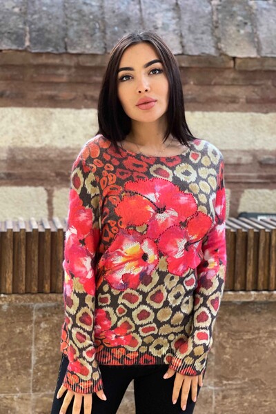 Vente en gros de tricots angora à imprimé numérique floral pour femmes - 18550 | KAZEE - Thumbnail