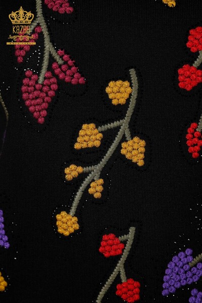 Grossiste Tricot Femme Motif Feuille Noir - 16753 | KAZEE - 4