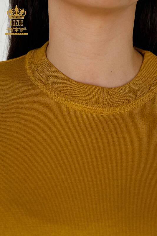 Grossiste Pull Femme - Basique - Avec Logo - Moutarde - 30254 | KAZEE