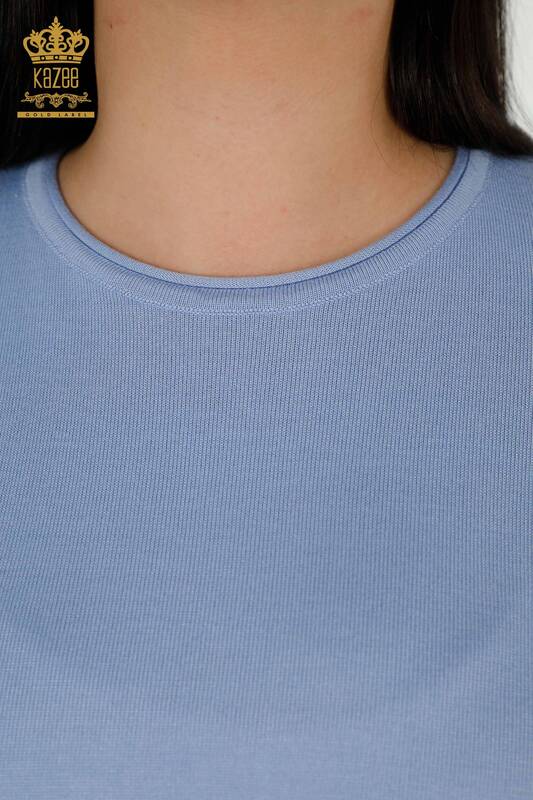 Grossiste Pull en Tricot Femme Basique Modèle Américain Bleu - 16271| KAZEE
