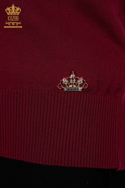 Grossiste Pull en Maille Femme - Basique - Avec Logo - Violet - 30254 | KAZEE - 4