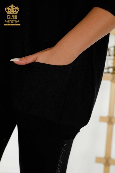Grossiste Pull Femme - Basique - Poche - Noir - 30237 | KAZEE - Thumbnail