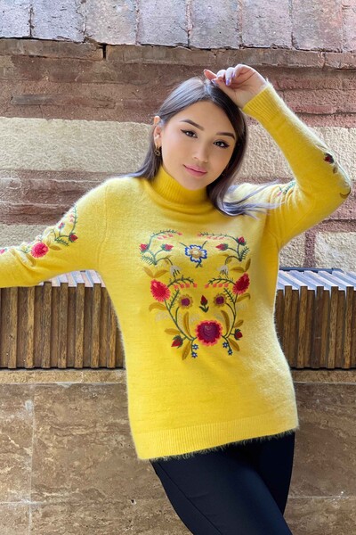 Vente en gros pull en tricot angora floral à col montant pour femmes - 18868 | KAZEE - Thumbnail