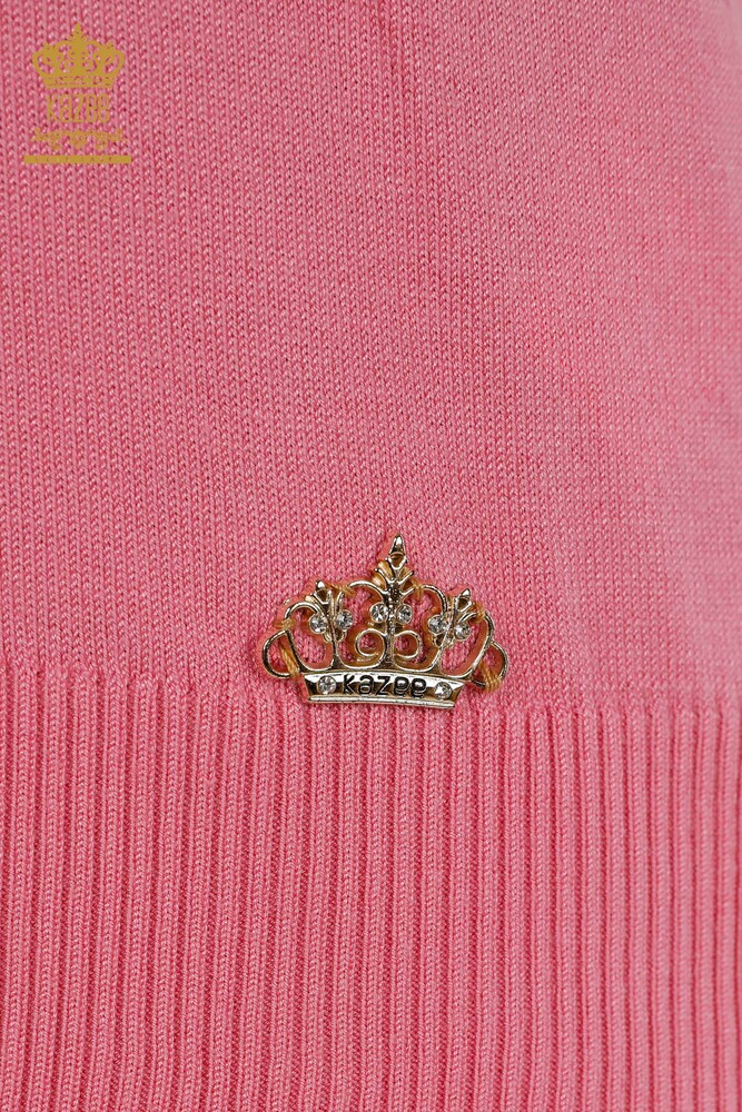 Grossiste Pull Femme - Col Montant - Viscose - Rose - 16168 | KAZEE - 5