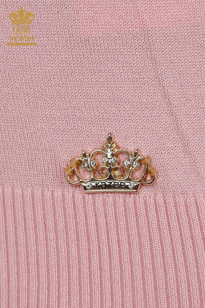 Grossiste Pull Femme - Col Montant - Viscose - Rose Clair - 16168 | KAZEE - 5