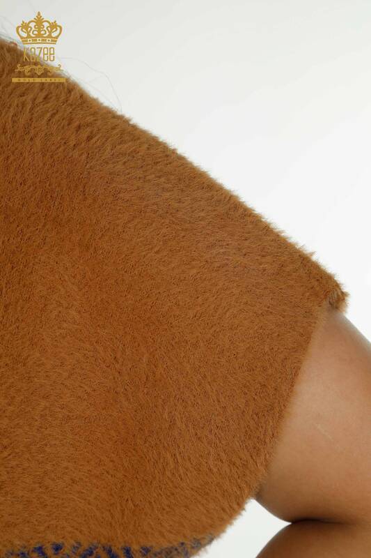 Pull en tricot pour femmes en gros Angora bicolore marron Saks - 30187 | KAZEE