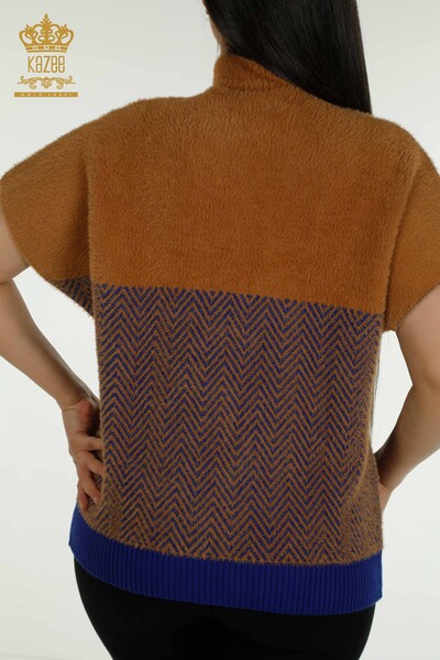 Pull en tricot pour femmes en gros Angora bicolore marron Saks - 30187 | KAZEE - Thumbnail