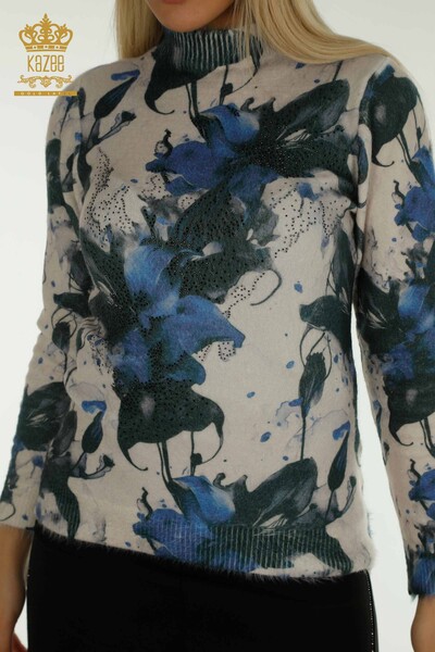 Pull en tricot pour femmes en gros à motifs de fleurs Angora numérique - 40037 | KAZEE - Thumbnail