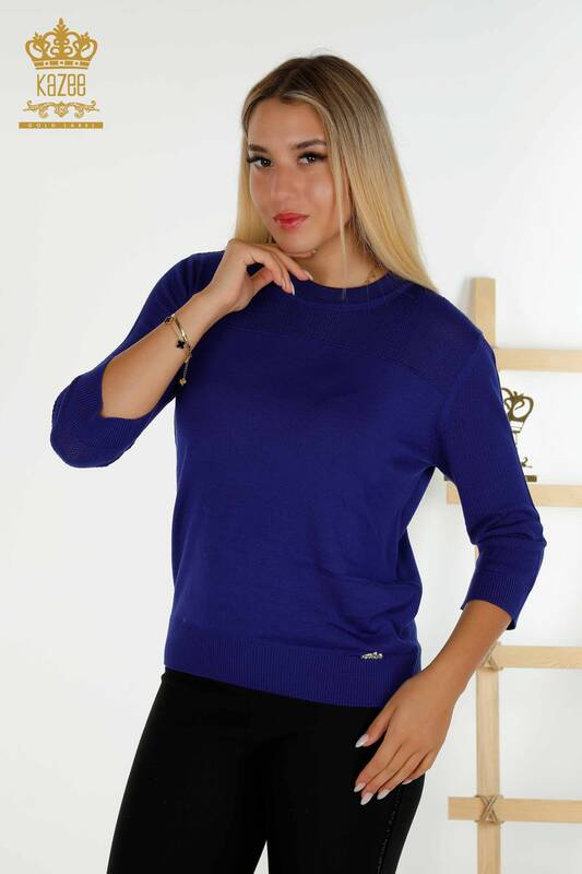 Pull en tricot basique pour femmes avec logo Saks - 30258 | KAZEE