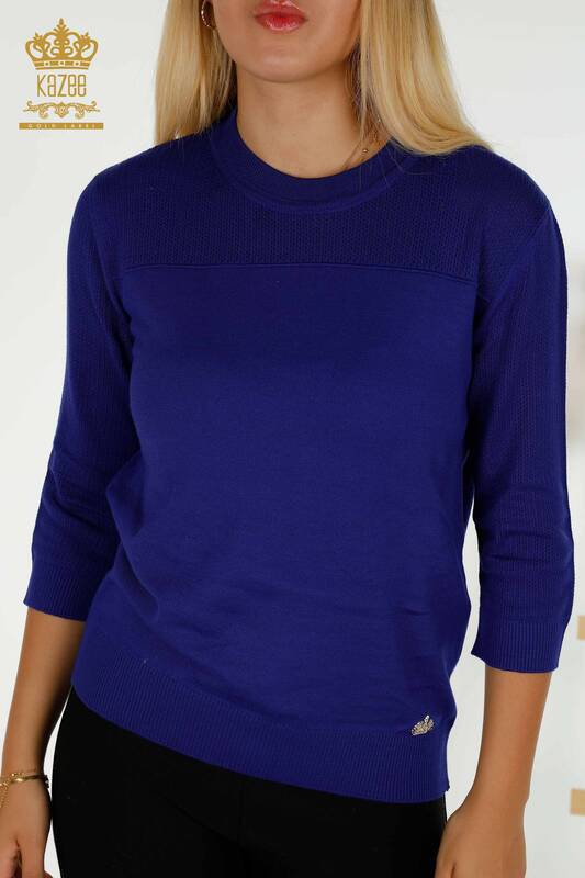 Pull en tricot basique pour femmes avec logo Saks - 30258 | KAZEE