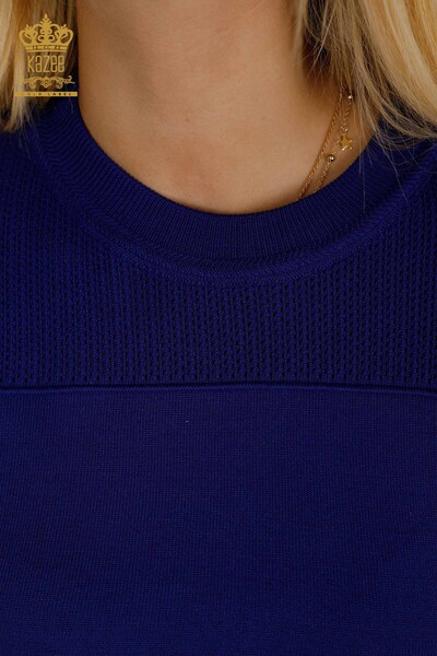 Pull en tricot basique pour femmes avec logo Saks - 30258 | KAZEE - Thumbnail