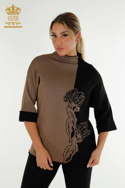 Pull en tricot pour femmes en gros deux couleurs noir - 30197 | KAZEE