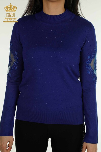 Pull en tricot pour femmes en gros brodé Saks - 30892 | KAZEE - Thumbnail