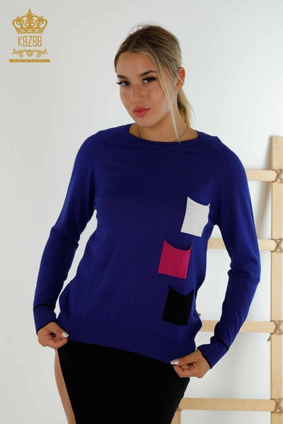 Pull en tricot pour femmes en gros avec poche colorée Saks - 30108 | KAZÉE - Thumbnail