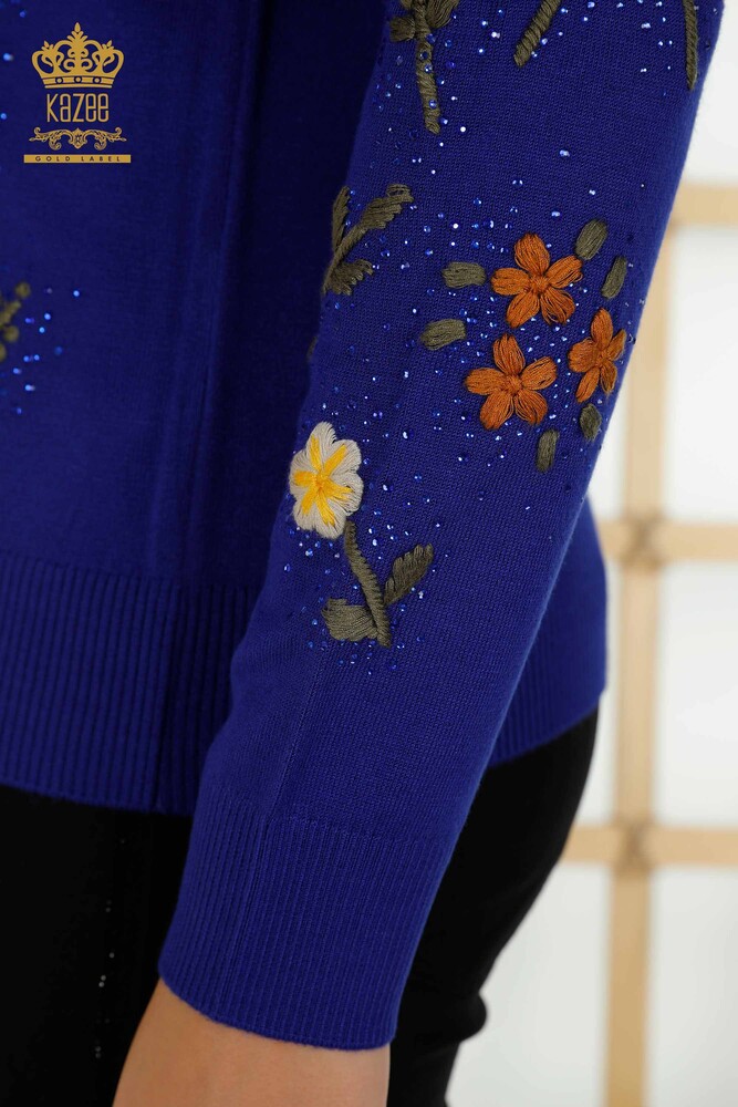 Pull en tricot pour femmes en gros Saks brodé de fleurs colorées - 16445 | KAZEE - 5