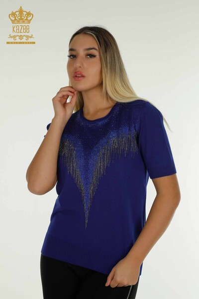 Pull en tricot pour femmes en gros Saks brodé de pierre de cristal - 30330 | KAZEE 