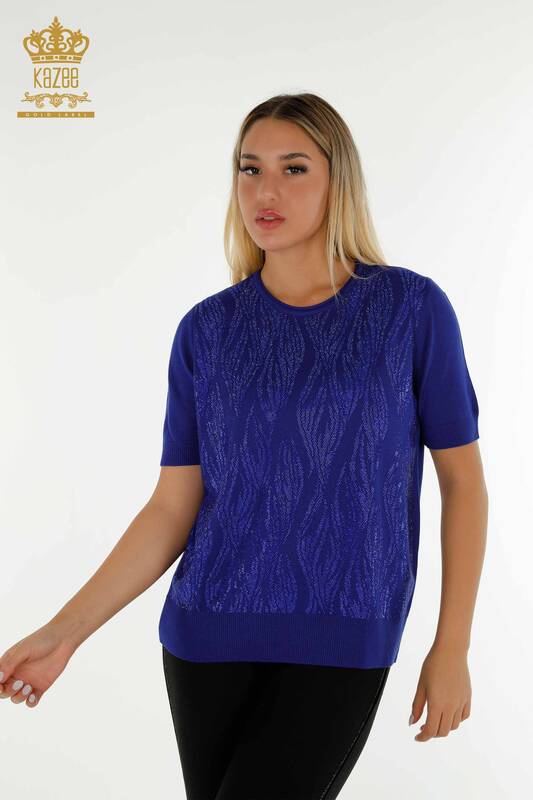 Pull en tricot pour femmes en gros avec pierre de cristal brodée Saks - 30332 | KAZEE