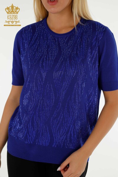 Pull en tricot pour femmes en gros avec pierre de cristal brodée Saks - 30332 | KAZEE - Thumbnail