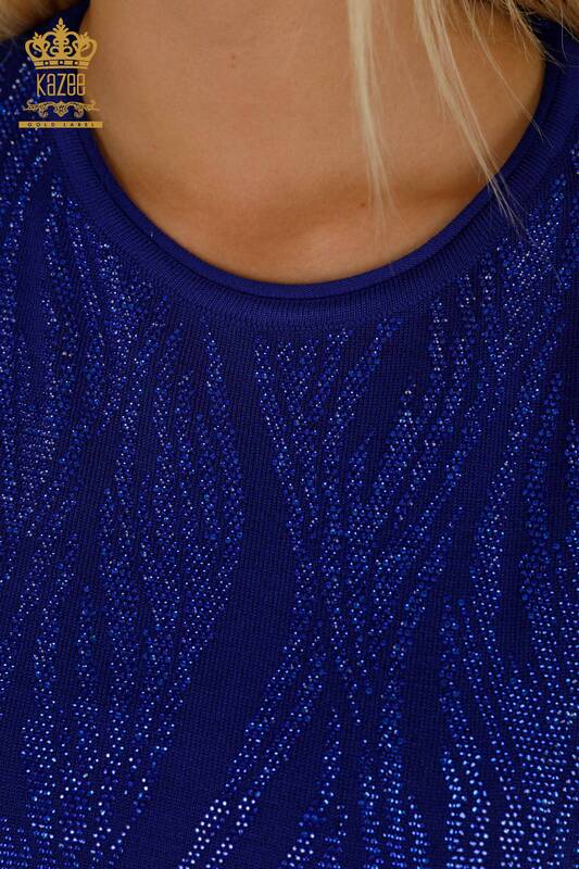 Pull en tricot pour femmes en gros avec pierre de cristal brodée Saks - 30332 | KAZEE