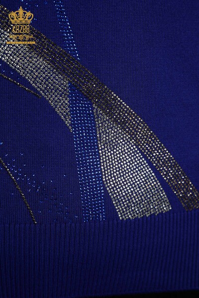 Pull en tricot pour femmes en gros avec pierre de cristal brodée Saks - 30469 | KAZEE - Thumbnail