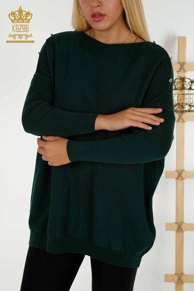 Pull en tricot pour femmes en gros avec épaule détaillée vert foncé - 30192 | KAZEE - Thumbnail