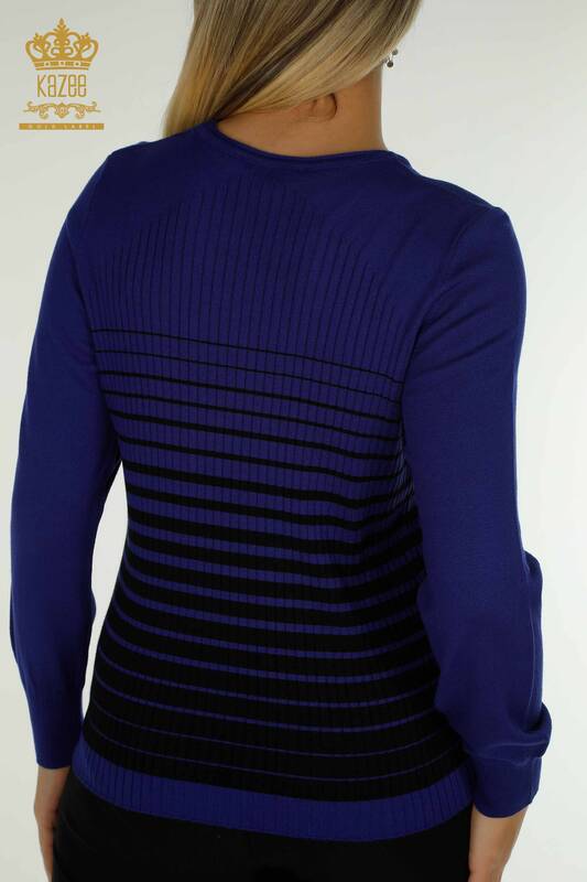 Pull en tricot pour femmes en gros avec détail d'épaule, Saks-Noir - 30079 | KAZEE