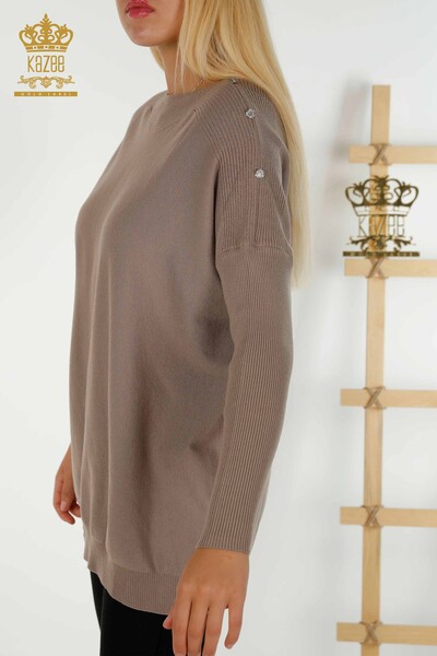 Tricots pour femmes en gros pull épaule détaillée vison - 30192 | KAZEE - Thumbnail