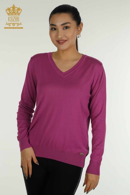 Vente en gros de tricots pour femmes pull à manches longues lilas - 11071 | KAZEE