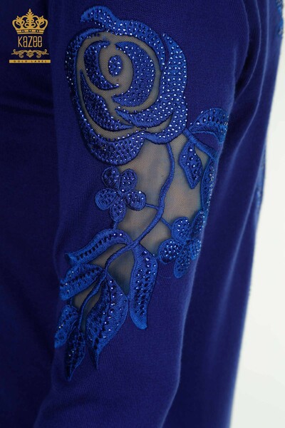 Tricots pour femmes en gros manches pull Rose détaillé Saks - 15374 | KAZEE - Thumbnail