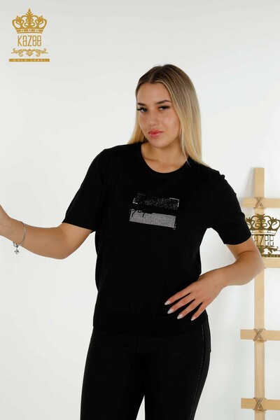 Pull en tricot pour femmes en gros modèle américain noir - 30326 | KAZEE - Thumbnail