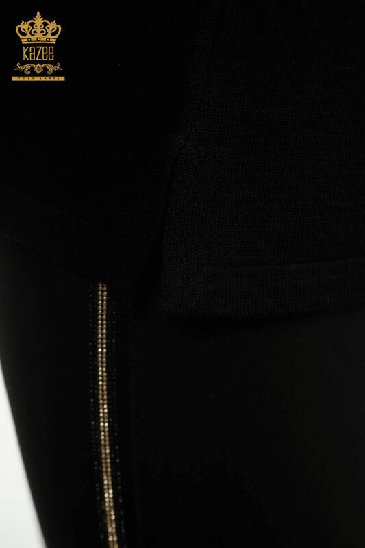 Pull Tricot Femme Grossiste Modèle Américain Noir - 30352 | KAZEE
