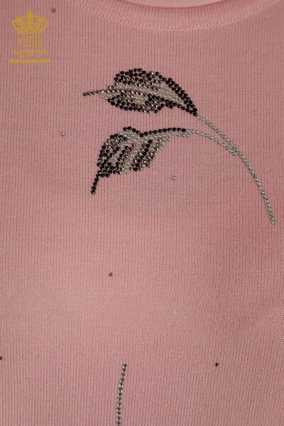 Pull Tricot Femme Grossiste Modèle Américain Rose - 30649 | KAZEE - Thumbnail