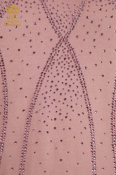 Pull Tricot Femme Grossiste Modèle Américain Rose - 30686 | KAZEE - Thumbnail