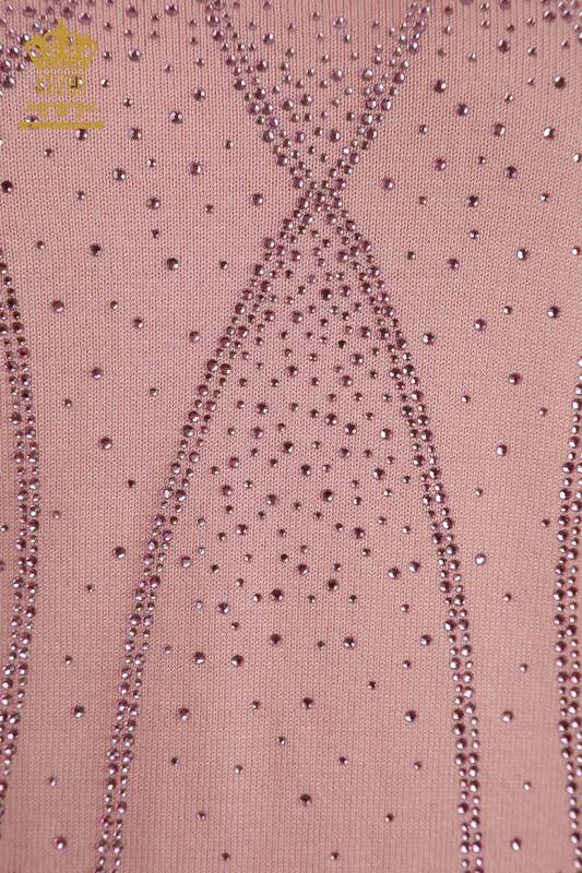 Pull Tricot Femme Grossiste Modèle Américain Rose - 30686 | KAZEE