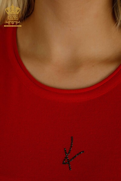 Pull en tricot pour femmes en gros modèle américain rouge - 30335 | KAZEE - Thumbnail