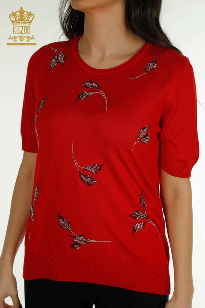 Pull en tricot pour femmes en gros modèle américain rouge - 30649 | KAZEE - Thumbnail