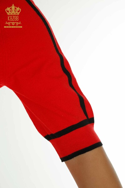 Pull en tricot pour femmes en gros modèle américain rouge - 30790 | KAZEE - Thumbnail