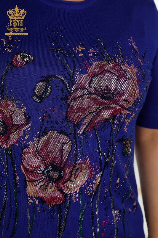 Pull en tricot pour femmes en gros Saks à motifs de fleurs - 30214 | KAZEE
