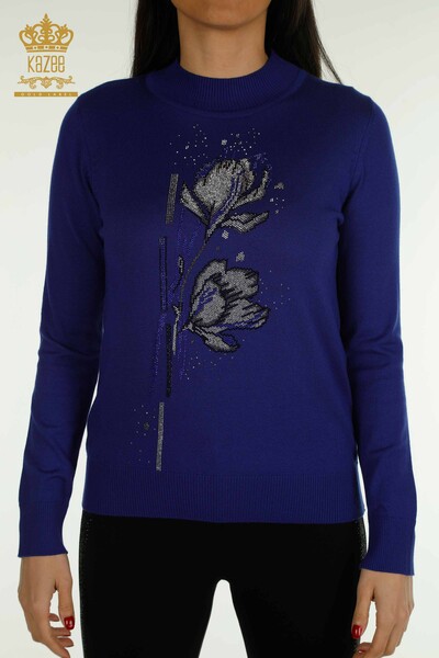 Pull en tricot pour femmes en gros Saks à motifs de fleurs - 30656 | KAZEE - Thumbnail