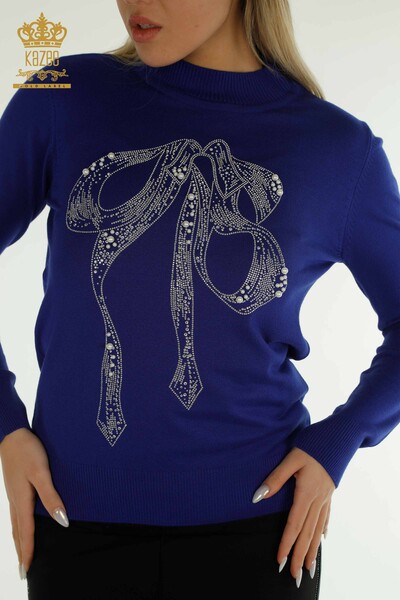 Pull en tricot pour femmes en gros avec pierre perlée brodée Saks - 30672 | KAZEE - Thumbnail